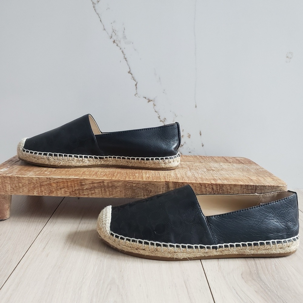 Coach Loafers Womens 6 Black Leather Carley Espadrille Flats